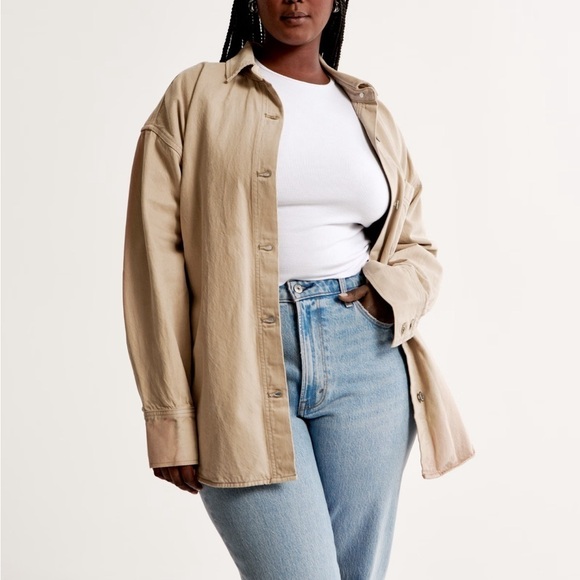 Abercrombie & fitch NWT oversized denim button up shirt light brown size medium - Picture 1 of 14